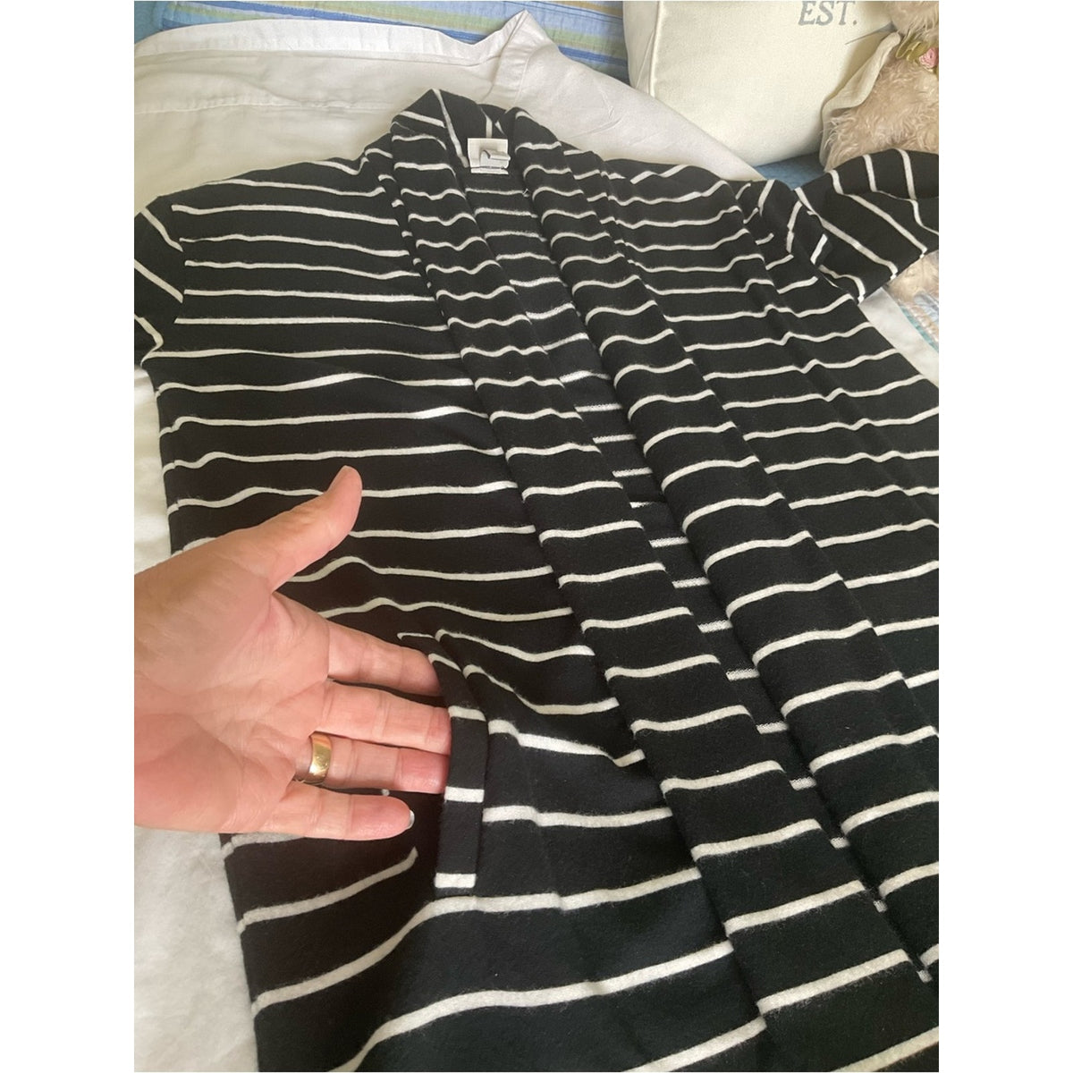 A New Day Black & White Striped Open-Front Cardigan