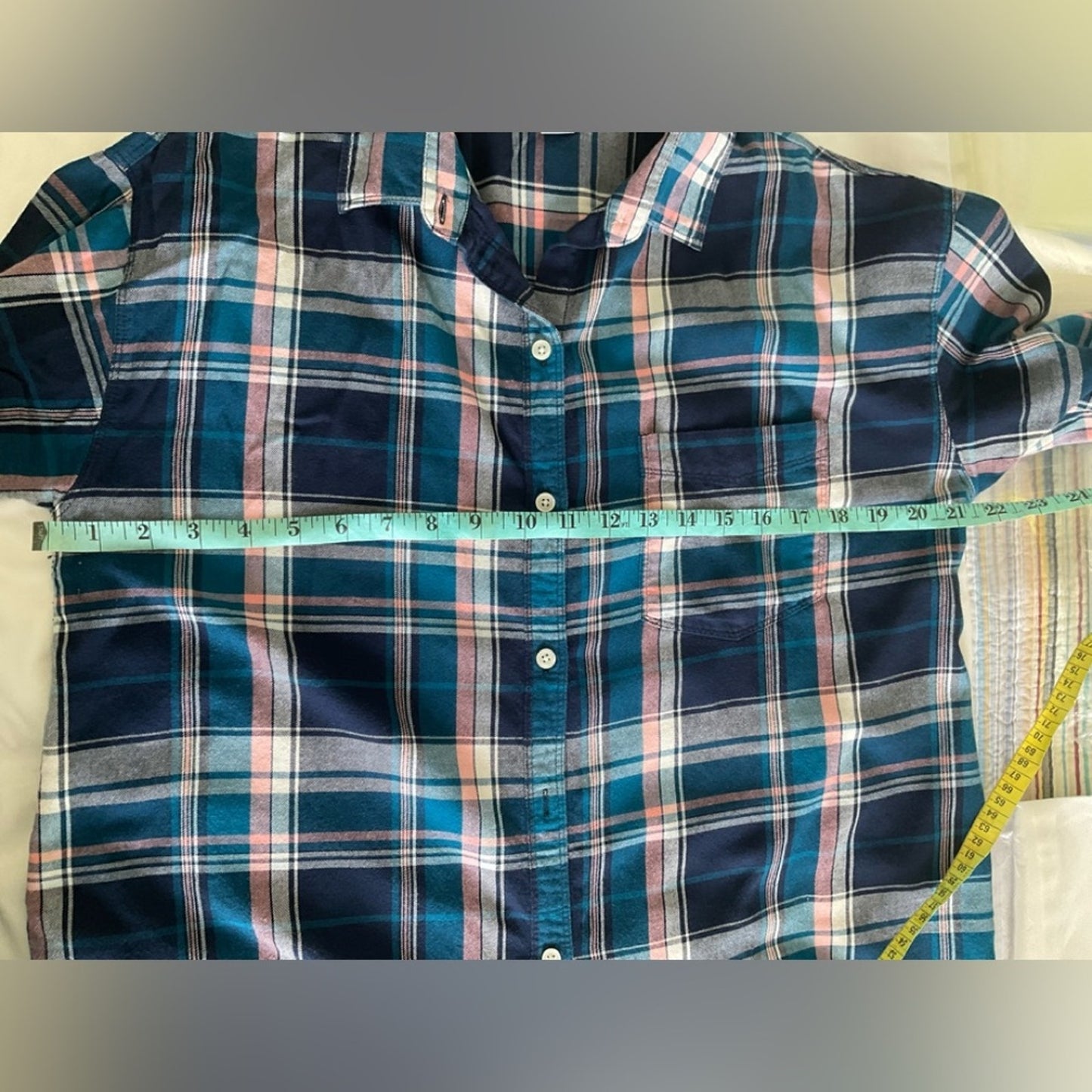 Old Navy The Boyfriend long sleeve button down shirt in blue plaid.