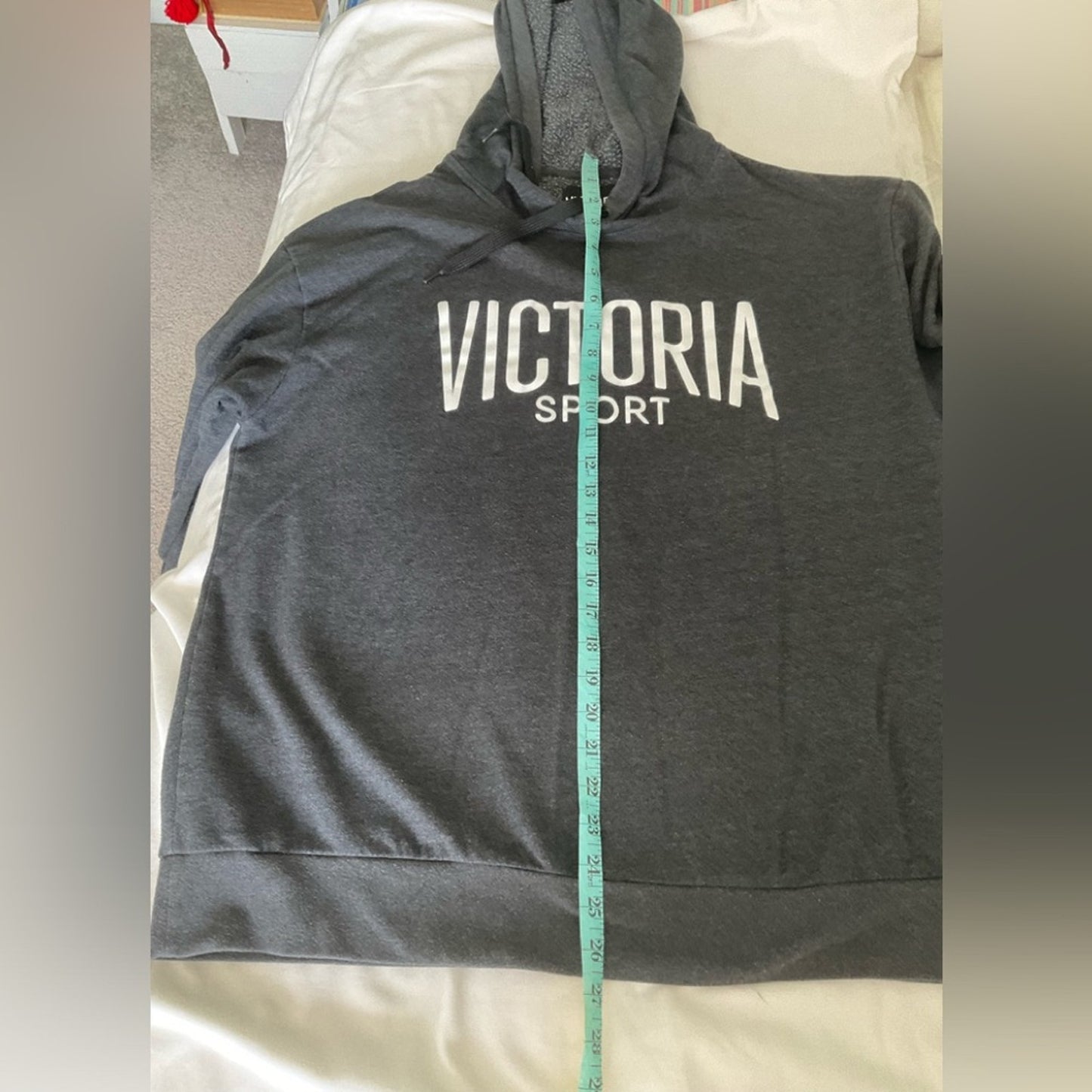 Victoria Sport hooded sweatshirt in dark gray. No pockets