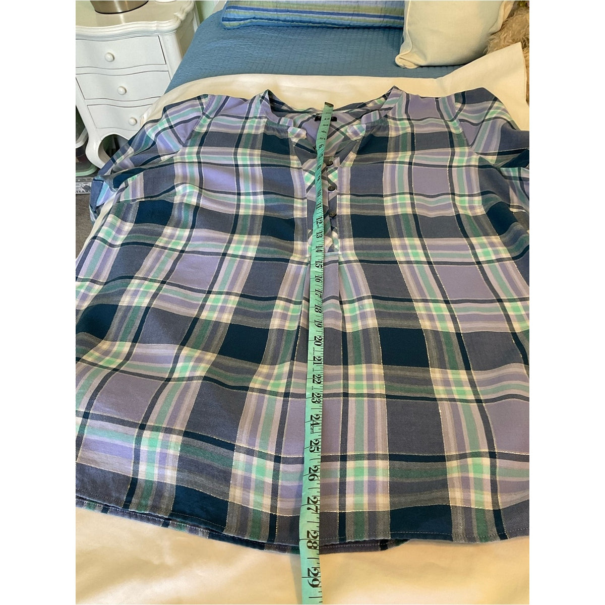 Talbots Lavender and Teal Plaid Button-Front Tunic