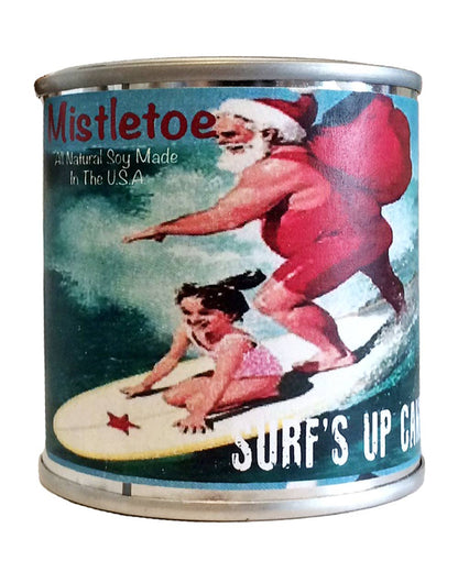 Surfs Up Candle - Mistletoe Surfing Santa Paint Can Candle - Vintage Collection: 1/4 Pint (4oz)