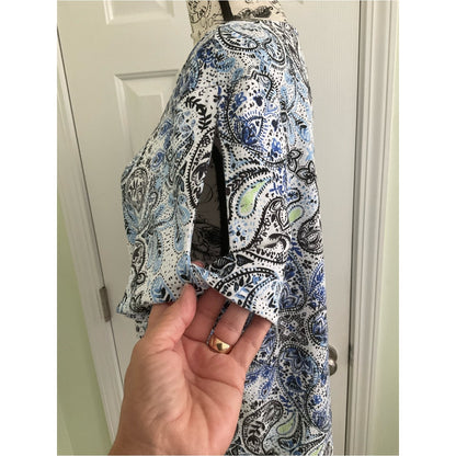 Talbots Blue and White Paisley V-Neck Short Sleeve Top