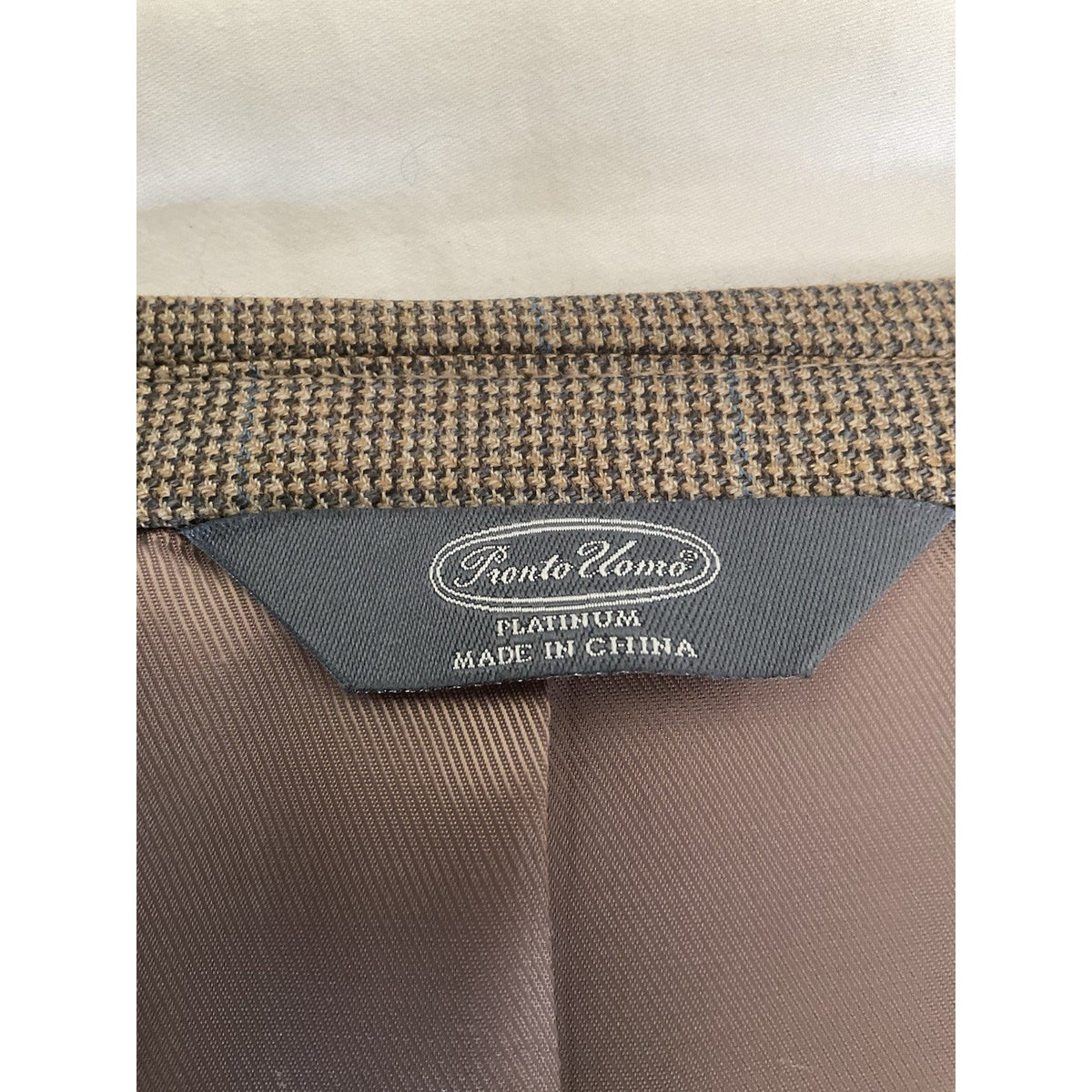 Pronto Uomo Couture Brown Houndstooth Wool 2-Button Blazer 48S