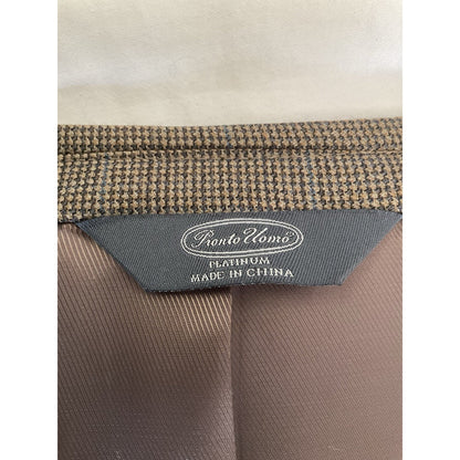 Pronto Uomo Couture Brown Houndstooth Wool 2-Button Blazer 48S