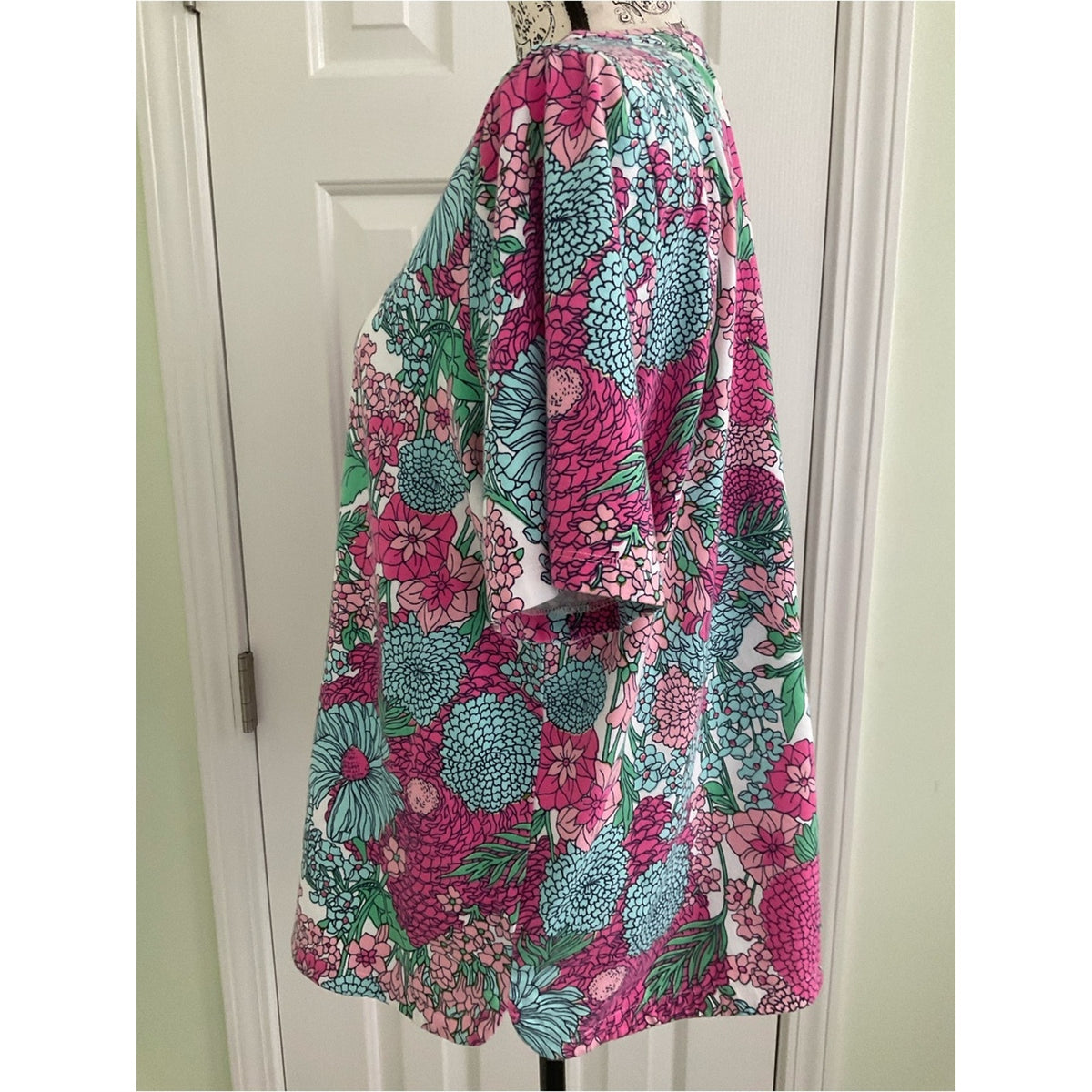 Talbots Pink & Teal Floral Short Sleeve Top