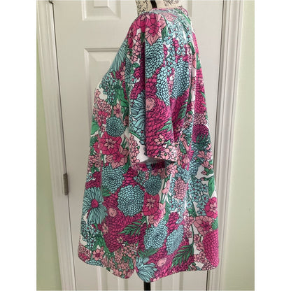 Talbots Pink & Teal Floral Short Sleeve Top