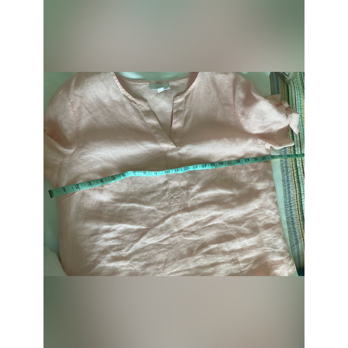 Charter Club Soft Pink Linen V-Neck Tunic with Sleeve Ties
