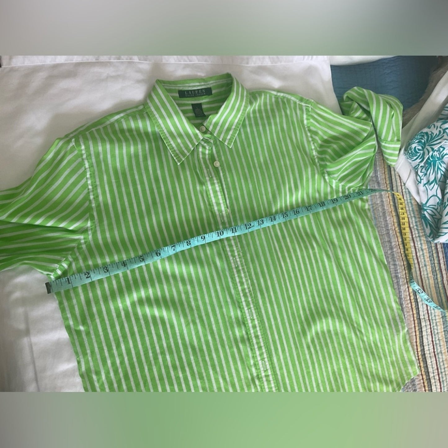 Lauren Ralph Lauren Green Striped Women's Button Down Shirt