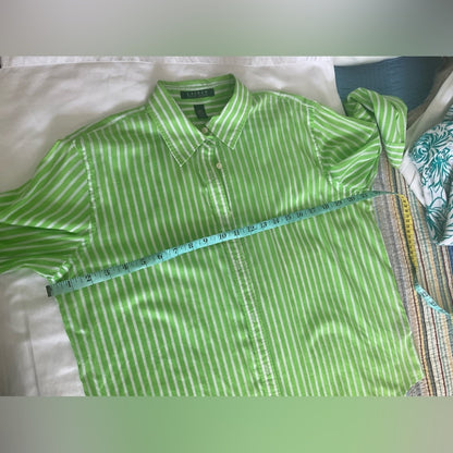 Lauren Ralph Lauren Green Striped Women's Button Down Shirt