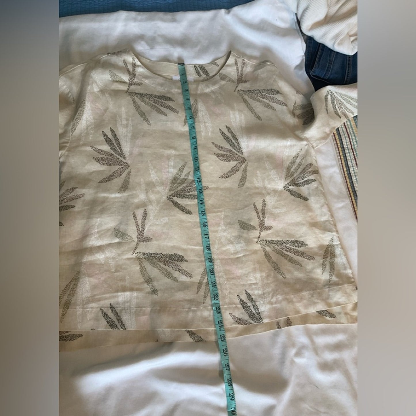 Charter Club Linen Cream and brown and black Patterned Blouse