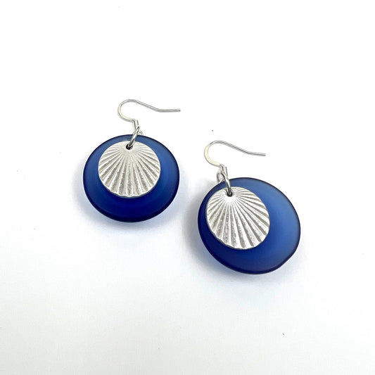 Jackie Gallagher Designs - Handmade Coastal Jewelry - Cultured glass with sunburst earrings: Cobalt