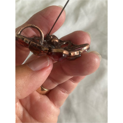 Faceted Amber & Plum Rhinestone Flower Brooch