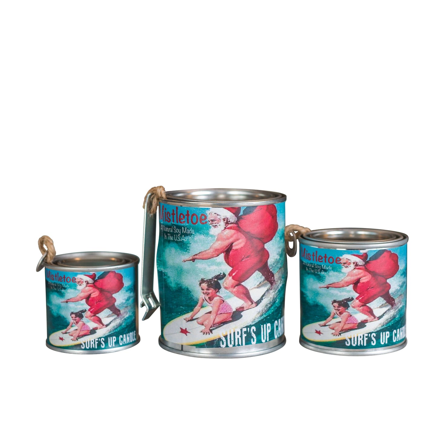 Surfs Up Candle - Mistletoe Surfing Santa Paint Can Candle - Vintage Collection: 1/4 Pint (4oz)