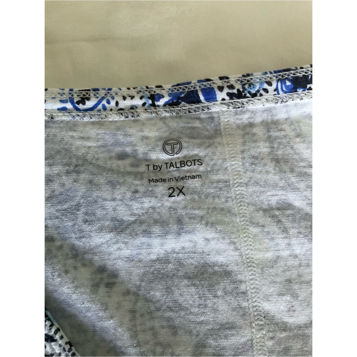 Talbots Blue and White Paisley V-Neck Short Sleeve Top