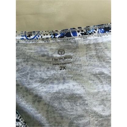 Talbots Blue and White Paisley V-Neck Short Sleeve Top