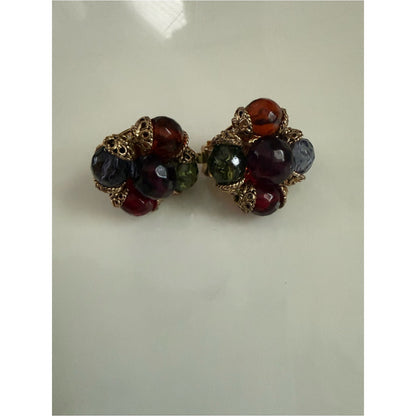 Vintage gold tone beaded earrings, clip on