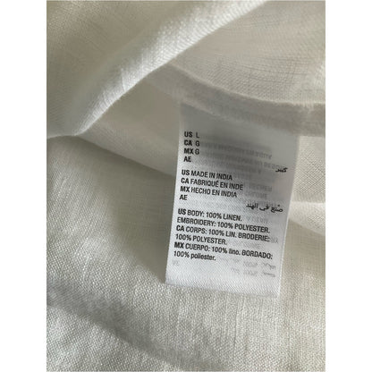 Charter Club White Eyelet Flutter Sleeve V-Neck Linen Top