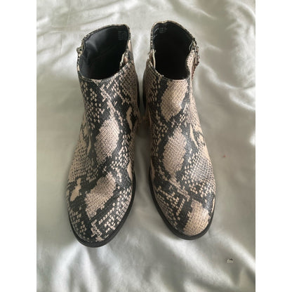 Time and Tru Snake-Print Ankle Booties in Beige and Black