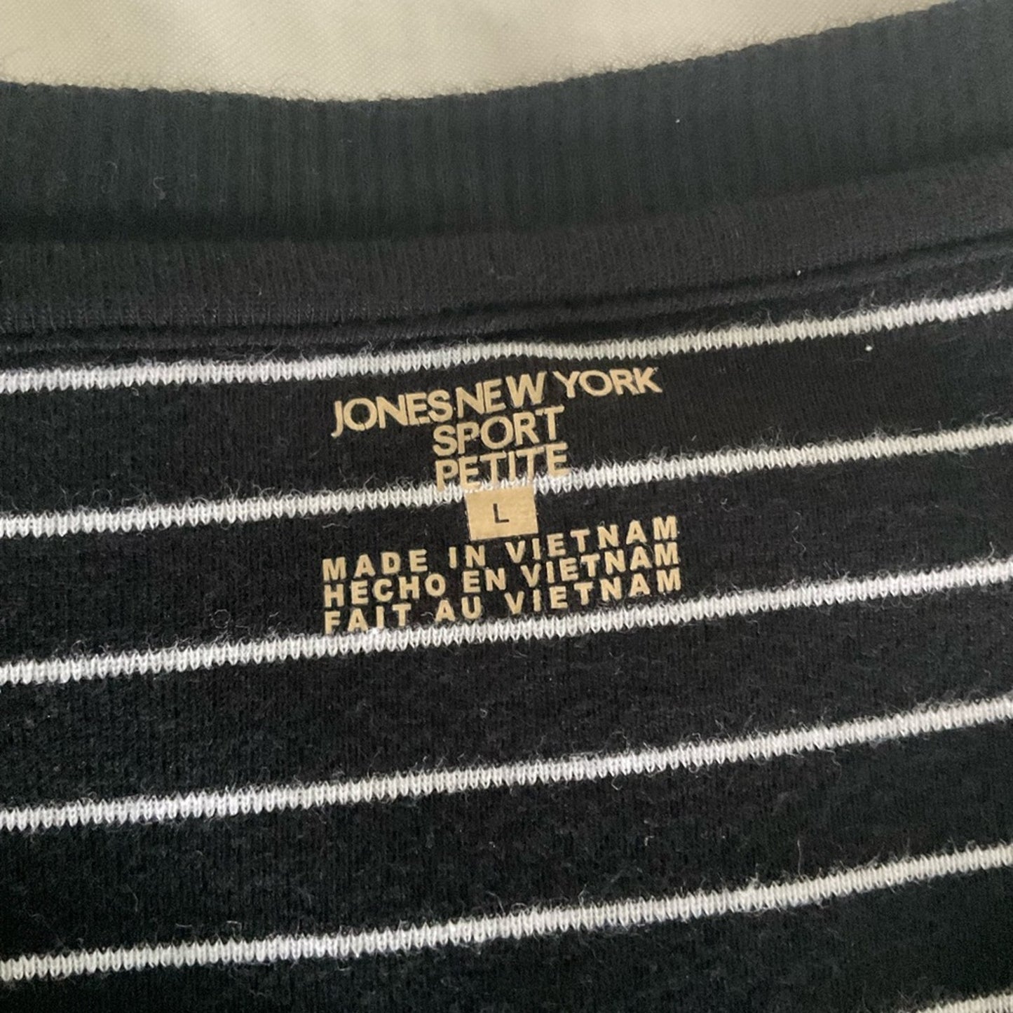 Jones New York Black and White Striped Long Sleeve Top
