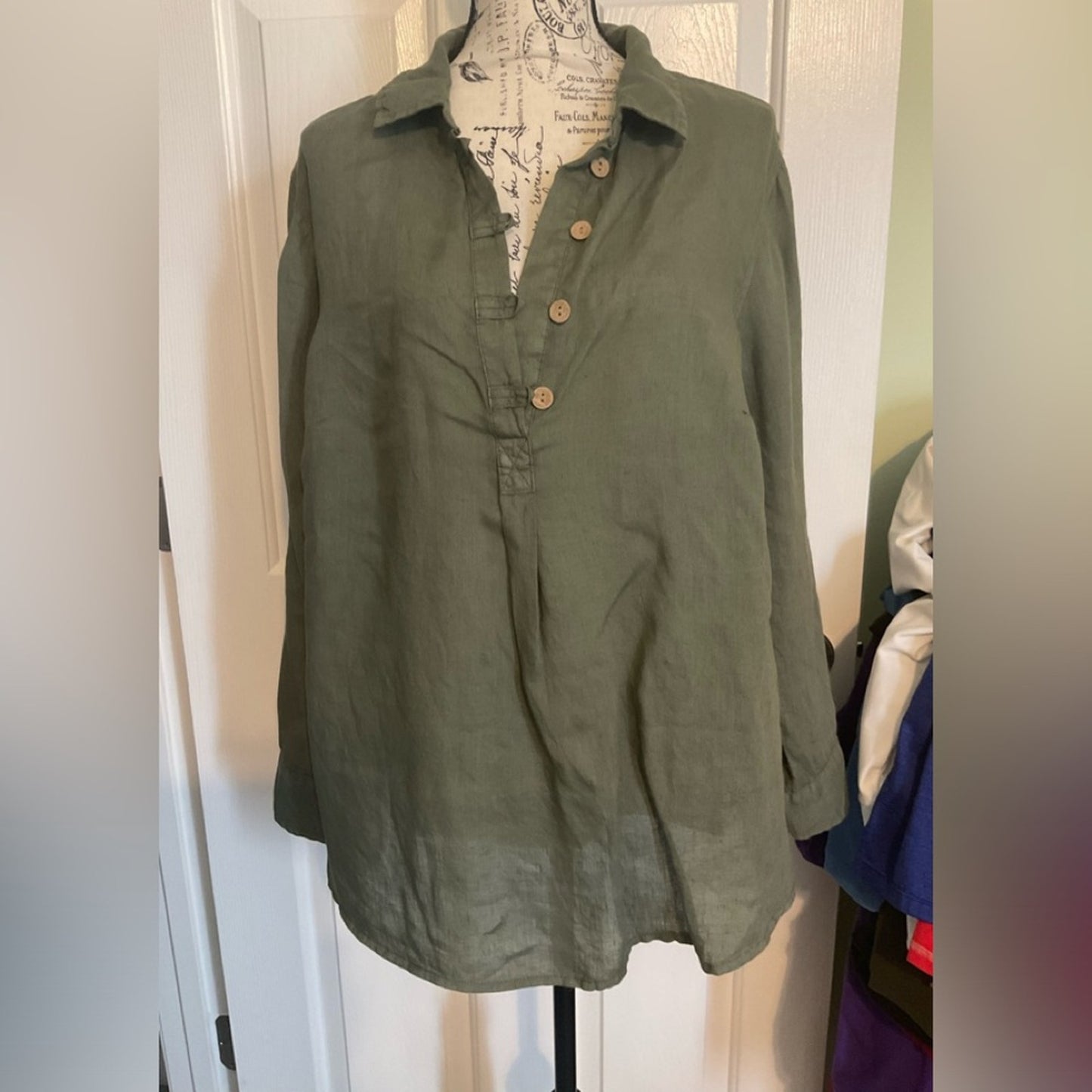 Sigred Olsen Linen Tunic Top - Green