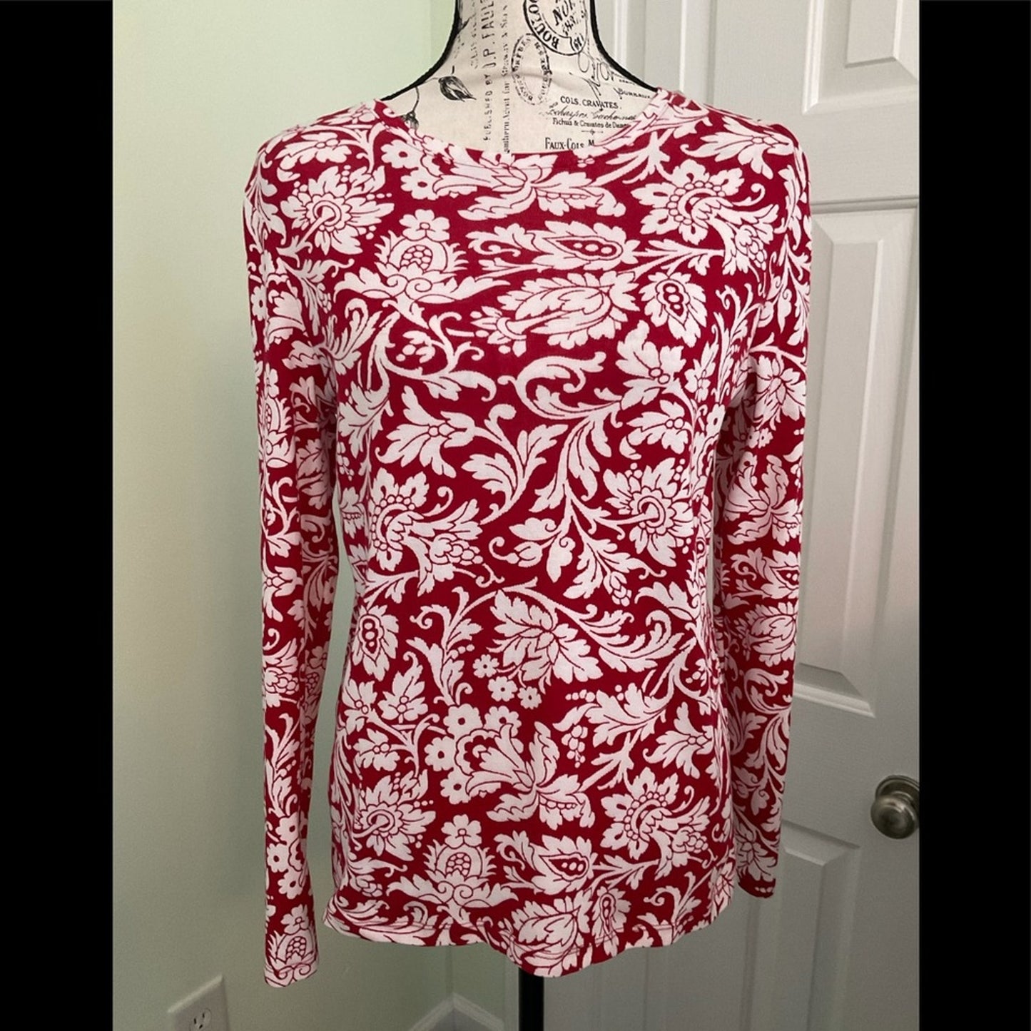 Talbots Red and White Long Sleeve Top