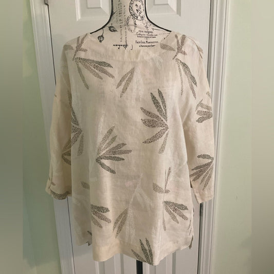 Charter Club Linen Cream and brown and black Patterned Blouse