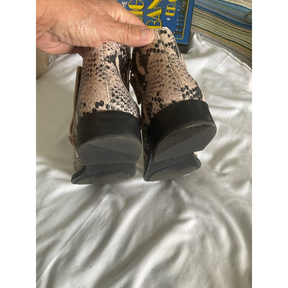 Time and Tru Snake-Print Ankle Booties in Beige and Black