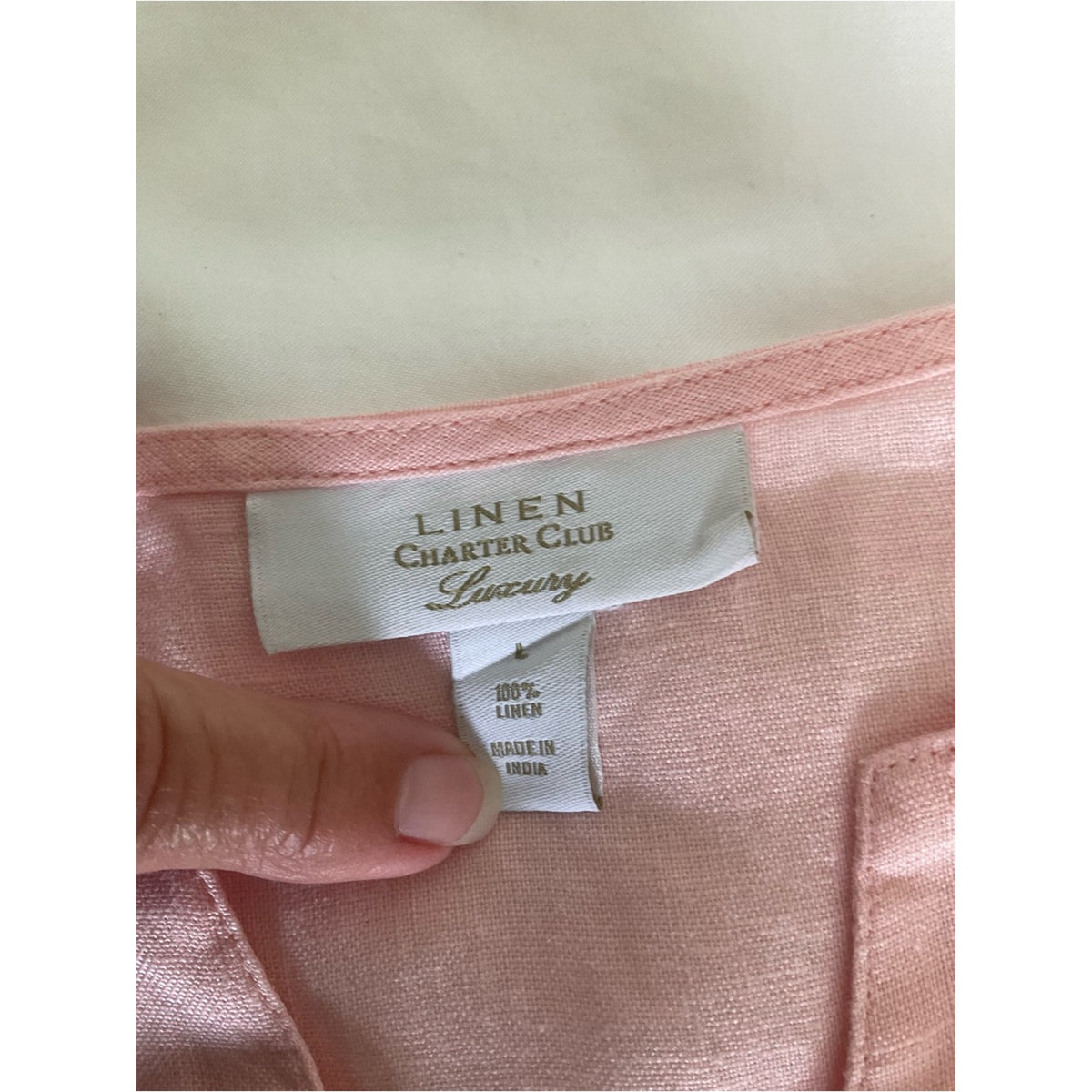 Charter Club Soft Pink Linen V-Neck Tunic with Sleeve Ties