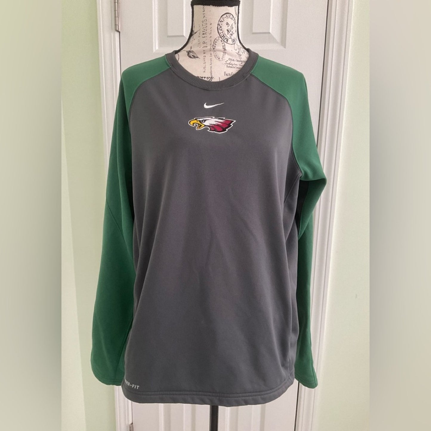 Nike Gray and Green Crewneck with Eagle Emblem