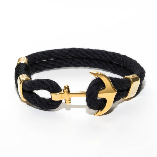 Allison Cole Jewelry - Waverly - Black/Black/Gold - Nautical Rope Anchor Bracelet: S