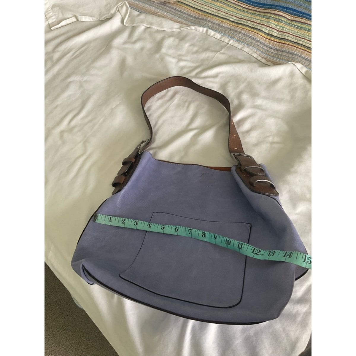 Lavender Shoulder Tote with Brown Strap Accents