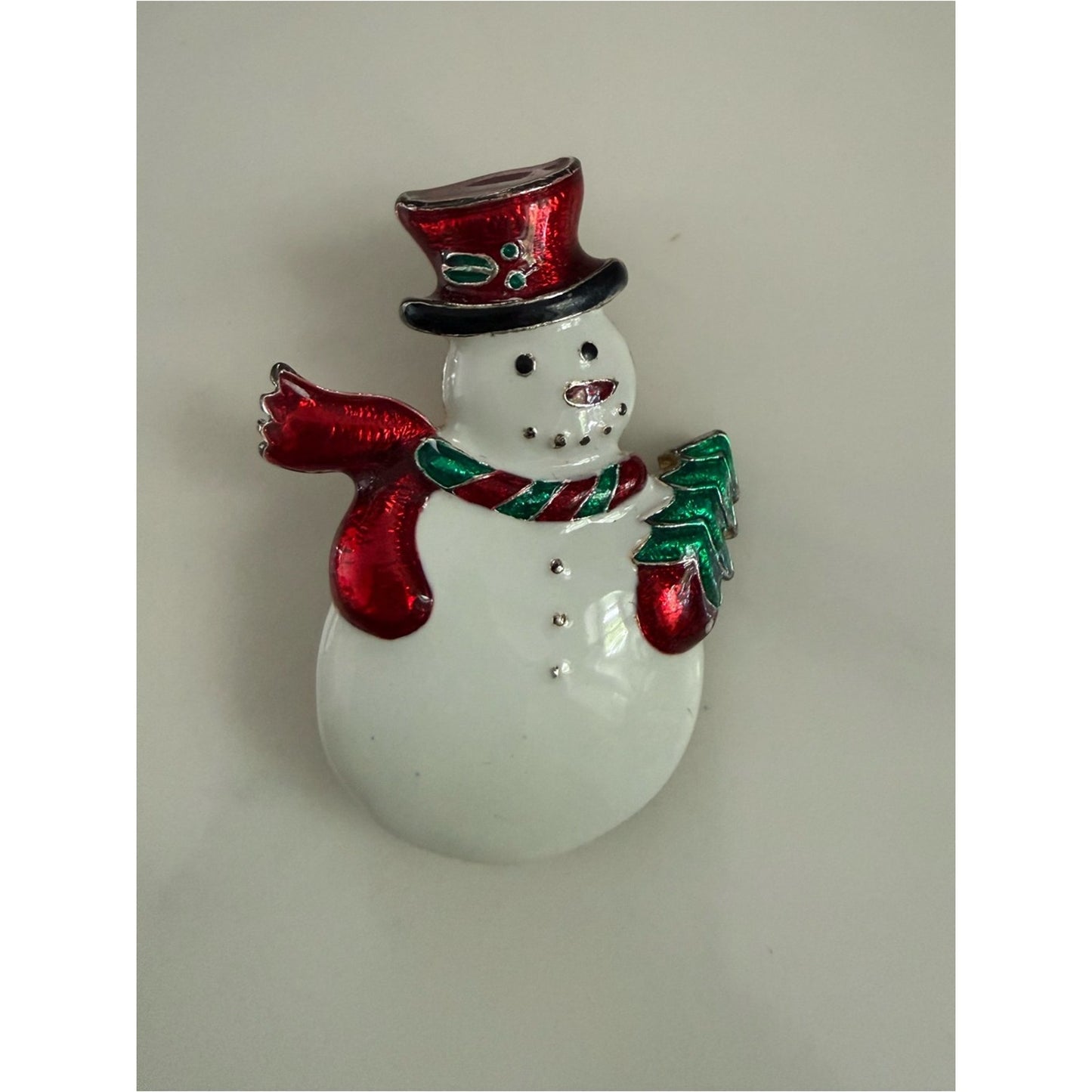 Vintage Festive Snowman Holiday Brooch - Red & Green