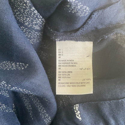 Charter Club Linen Navy Blue Leaf Print Blouse