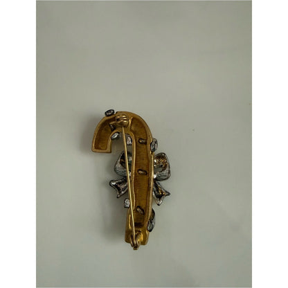 Gold-tone Candy Cane Brooch with Pewter Bow Accent