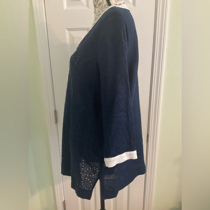 Charter Club Linen Navy Tunic with White Accents