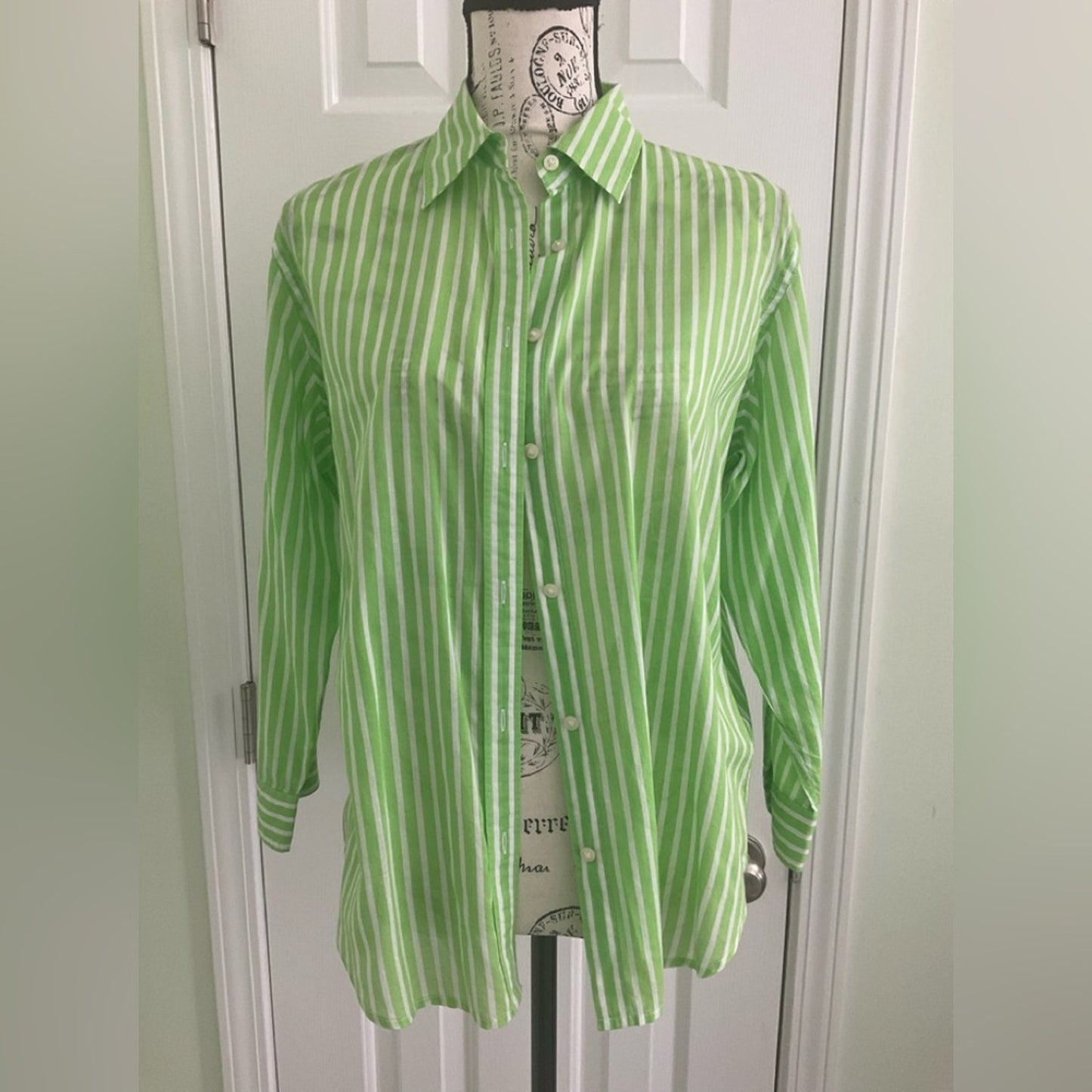 Lauren Ralph Lauren Green Striped Women's Button Down Shirt