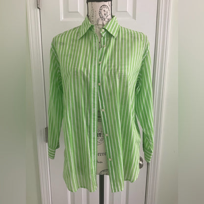Lauren Ralph Lauren Green Striped Women's Button Down Shirt