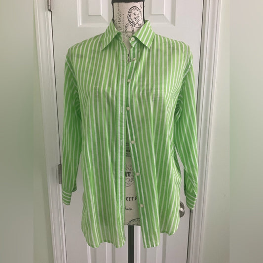 Lauren Ralph Lauren Green Striped Women's Button Down Shirt