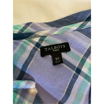 Talbots Lavender and Teal Plaid Button-Front Tunic