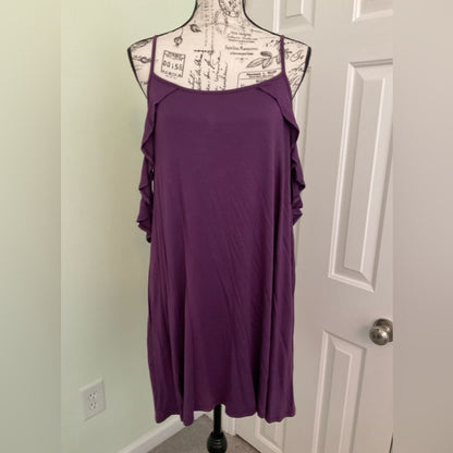 Emerald brand thin strap long tunic top with ruffle look - Purple