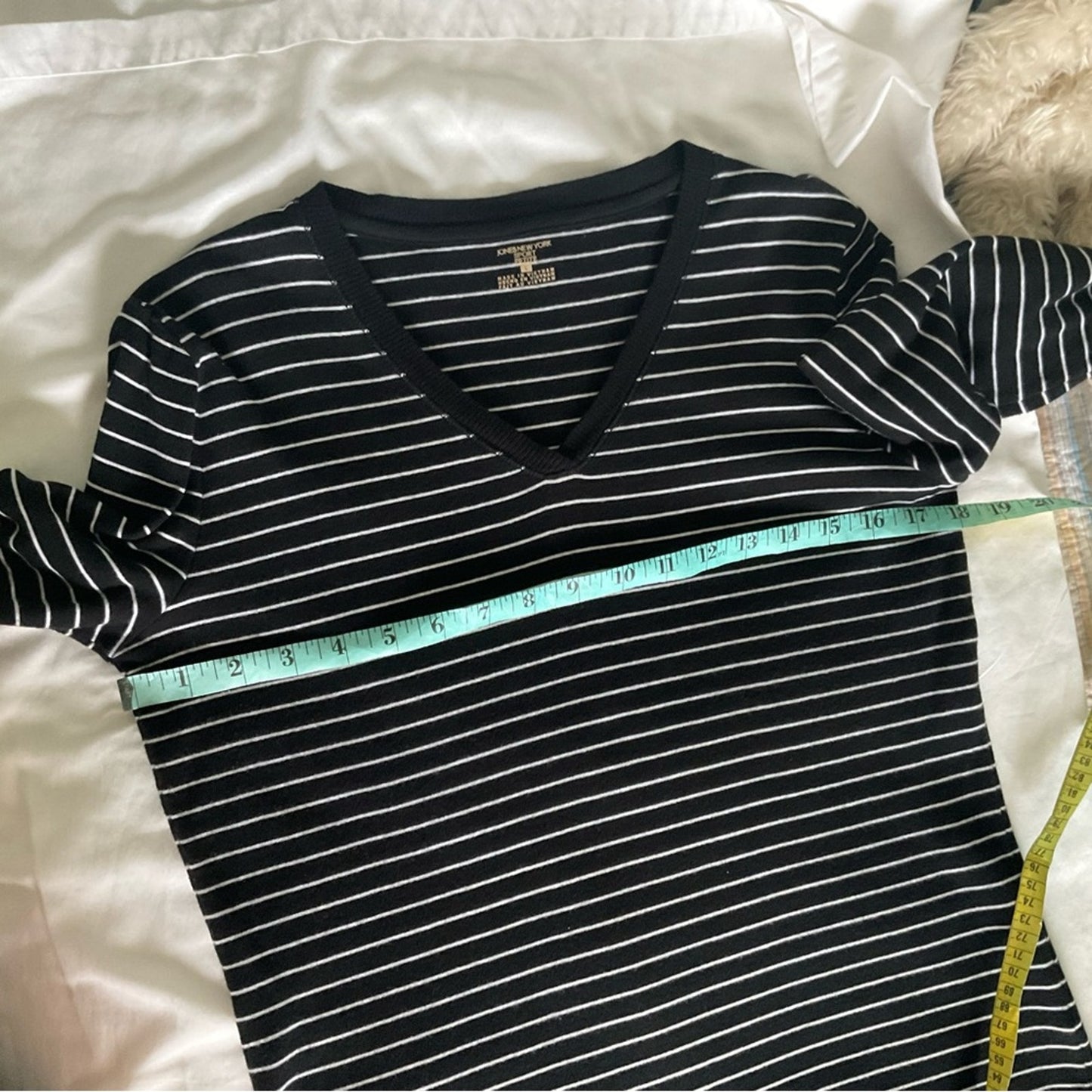 Jones New York Black and White Striped Long Sleeve Top