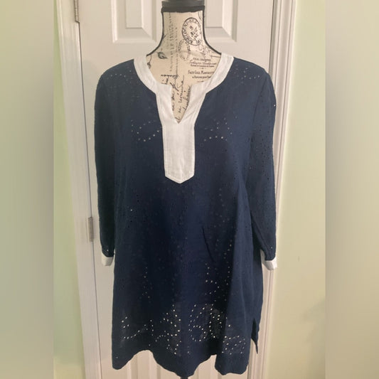 Charter Club Linen Navy Tunic with White Accents