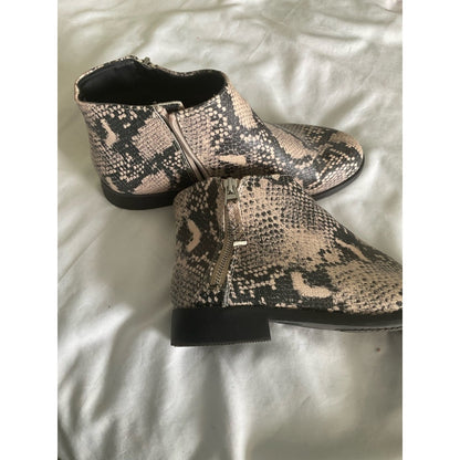 Time and Tru Snake-Print Ankle Booties in Beige and Black