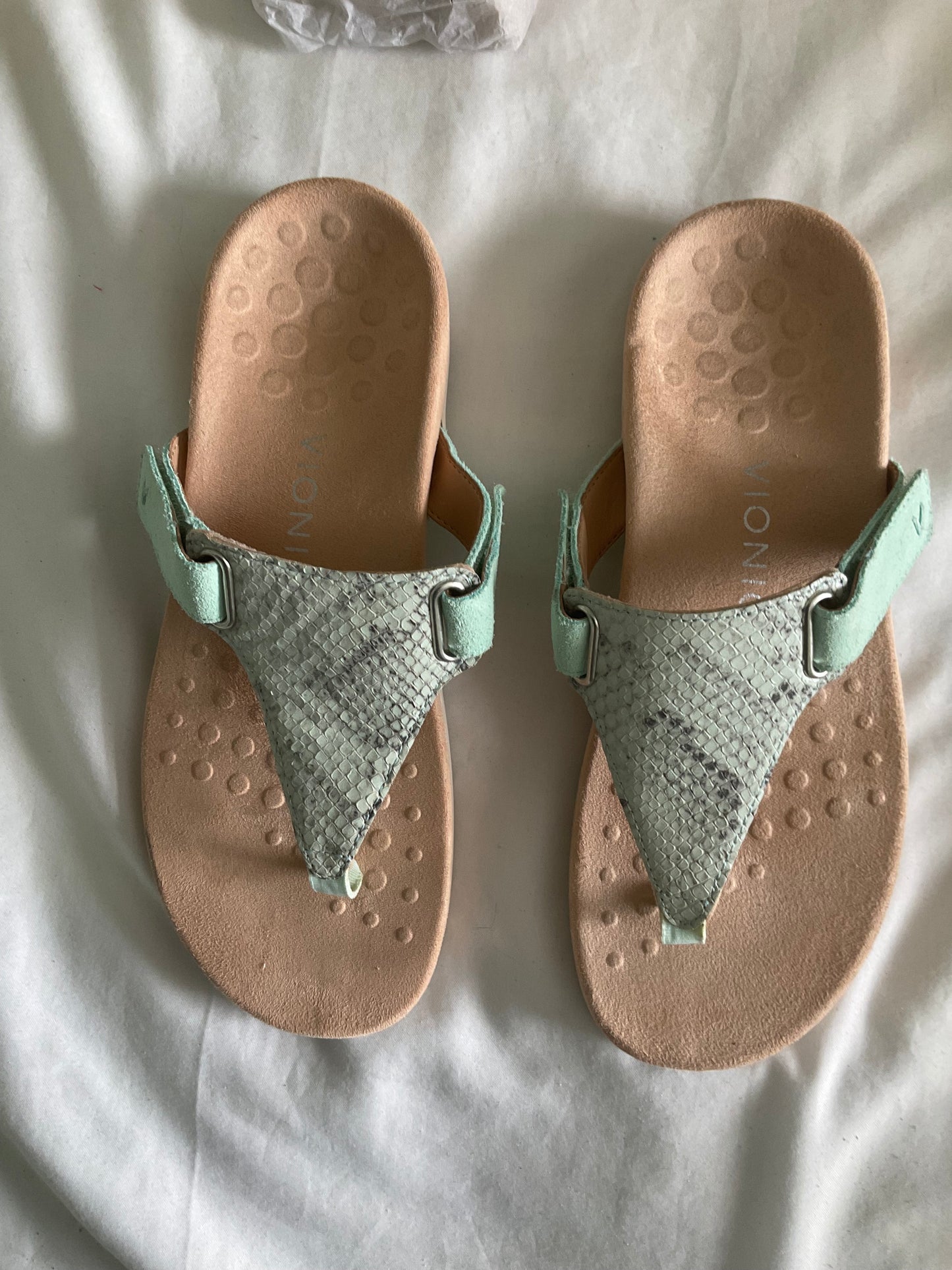 Vionics Women’s Mint Green Textured Thong Sandals - Casual Summer Slide