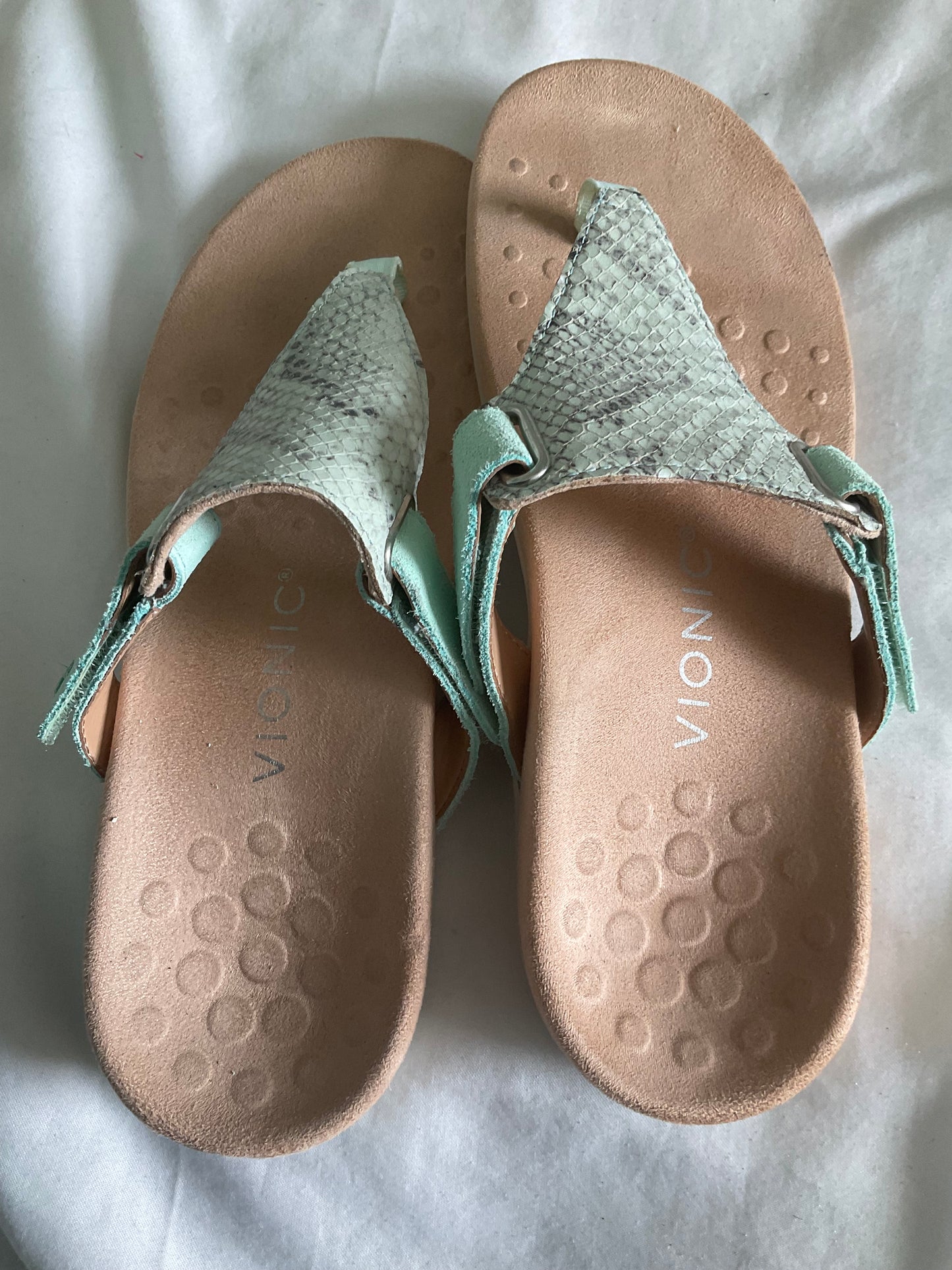 Vionics Women’s Mint Green Textured Thong Sandals - Casual Summer Slide