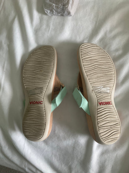 Vionics Women’s Mint Green Textured Thong Sandals - Casual Summer Slide