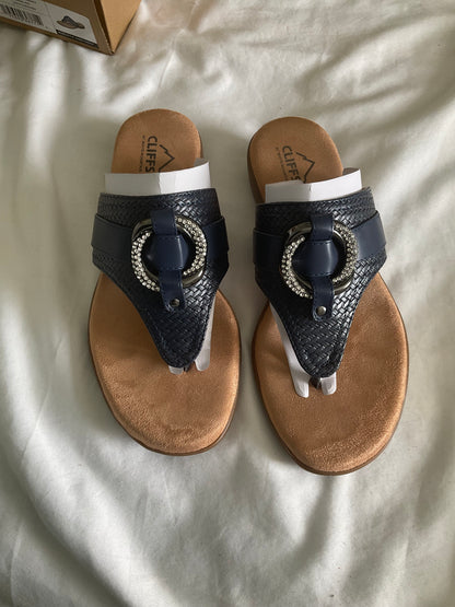 Cliffs by WHITE MOUNTAIN Navy Braided Thong Sandals with Rhinestone Ring Accent
