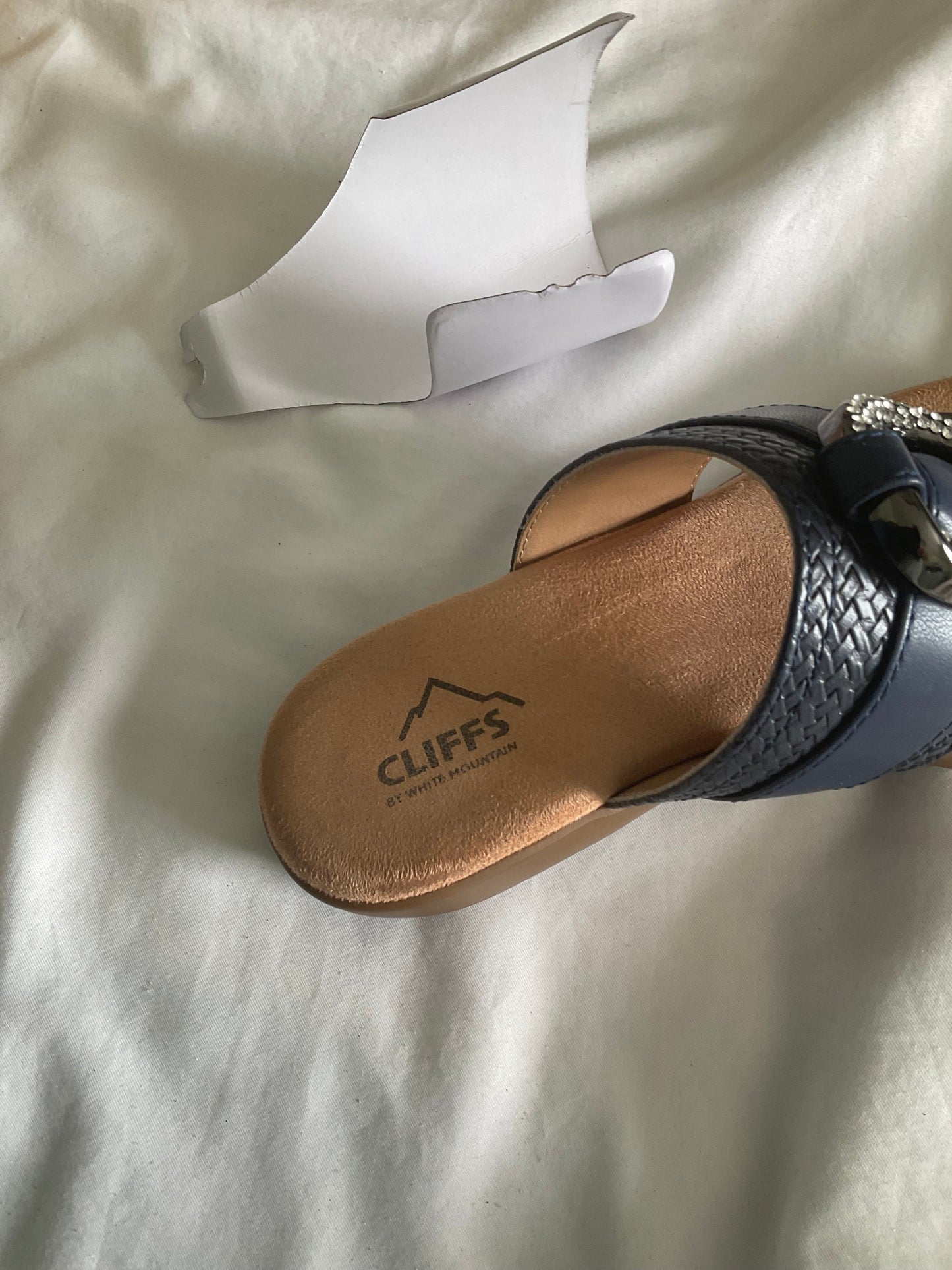 Cliffs by WHITE MOUNTAIN Navy Braided Thong Sandals with Rhinestone Ring Accent