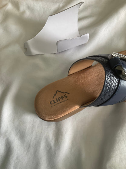 Cliffs by WHITE MOUNTAIN Navy Braided Thong Sandals with Rhinestone Ring Accent