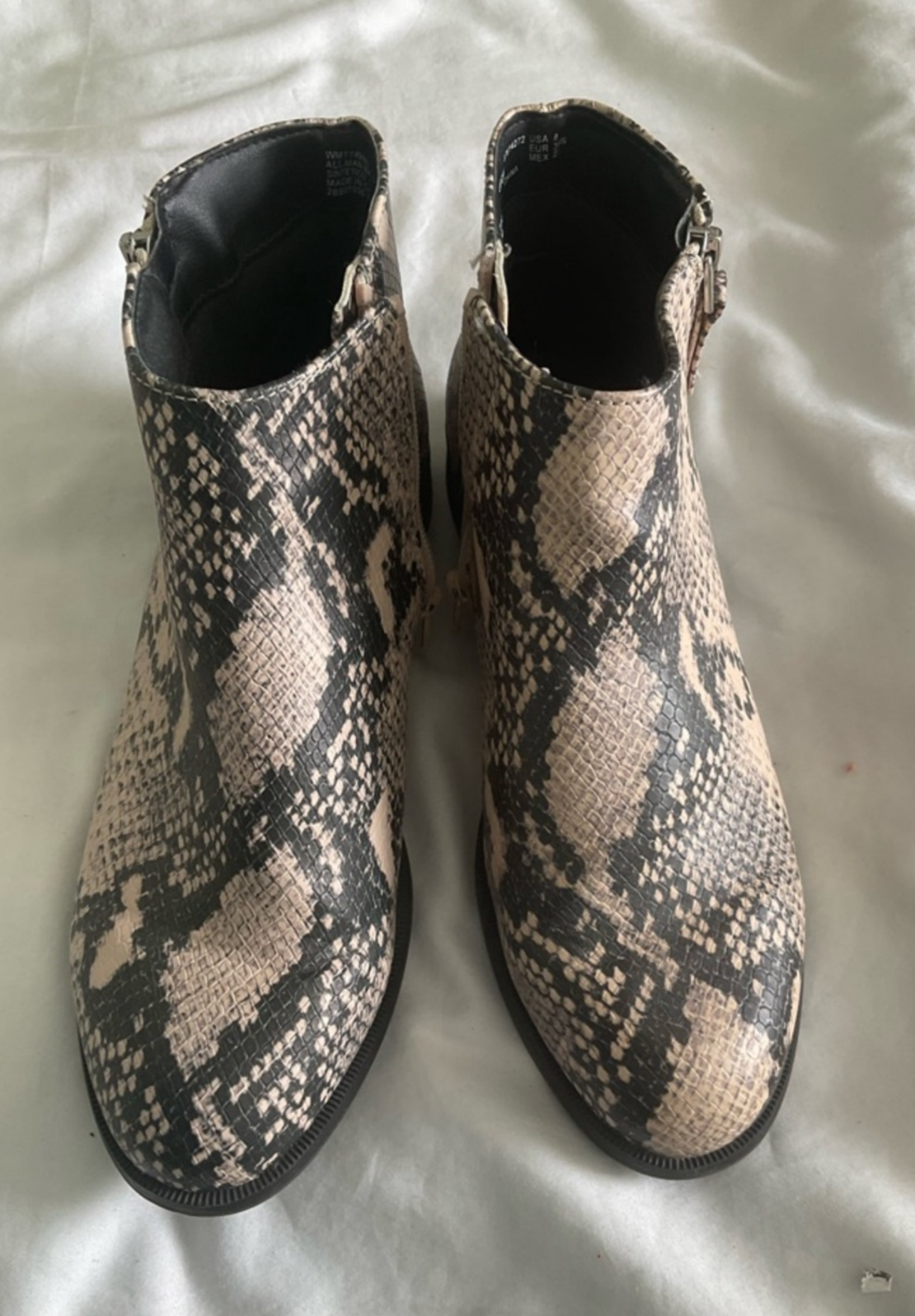 Time and Tru Snake-Print Ankle Booties in Beige and Black Good